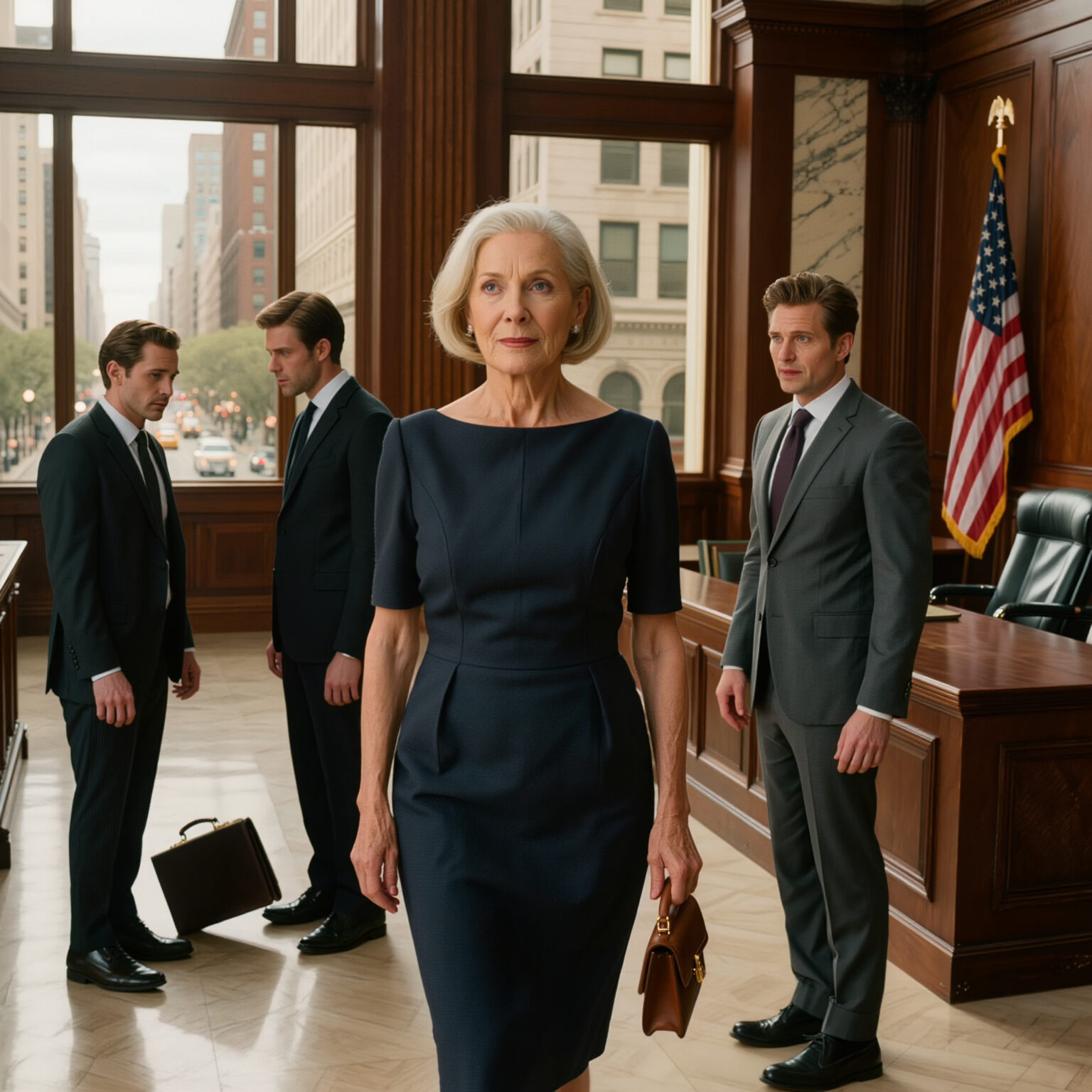 “Hon är bara en outbildad hemmafru,” min mans styvson skrattade och pekade till och med rakt på mig mitt i rättssalen. Han hade ingen aning om att min man hade lämnat hela sitt imperium till mig. Han anlitade en av stadens mest kända advokater, övertygad om att jag lätt skulle pressas in i en förlorande position. Men i samma ögonblick som jag gick in i rättssalen frös mannen plötsligt, hans ansikte blev blekt innan han sänkte huvudet och viskade, “Det är verkligen du…”