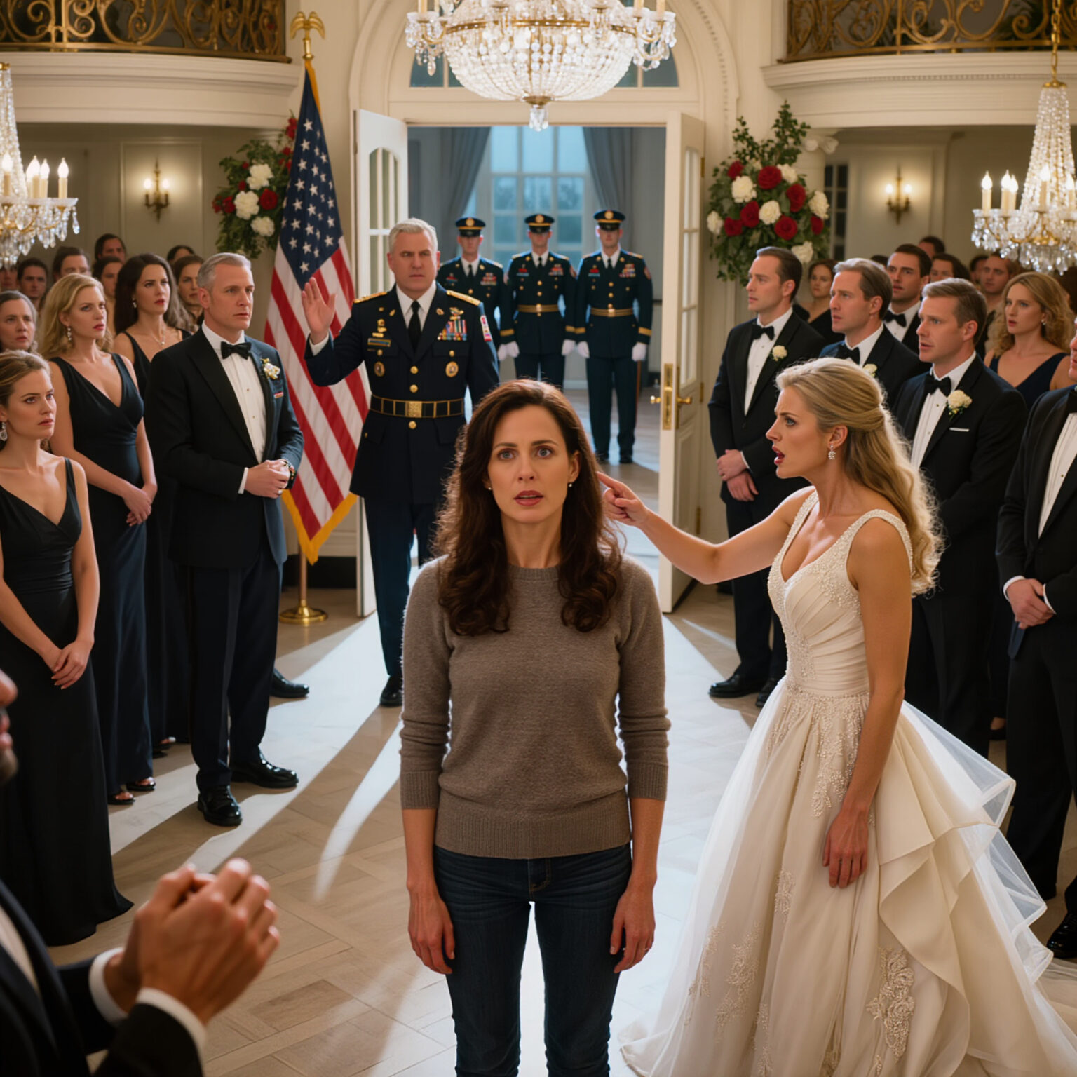 Min syster förbjöd mig att delta i hennes bröllop eftersom hon sa att jag bara skulle skämma ut familjen — tills en 4-stjärnig general gick in med mig. Mer än 300 gäster vände sig för att titta. När varje officer uppmärksammades försvann leendet på hennes ansikte omedelbart.