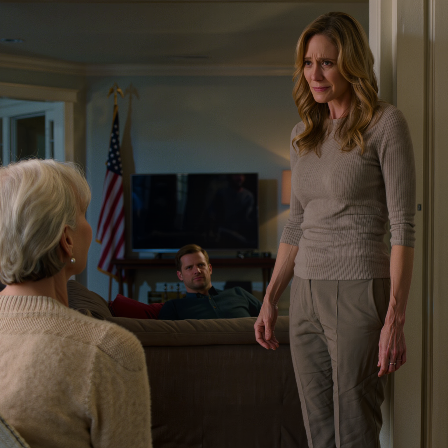 My daughter-in-law turned off the TV right in front of me and said it like she was sending off someone living there for free: “Go watch upstairs in your bedroom. From now on, this space is for us, and you should understand your place in this house.” My son sat there in silence while his wife humiliated his own mother, and I quietly took my keys and stepped out into the cold night — but it was the man in the suit at the door the next morning that made someone realize a very big mistake had just been made.