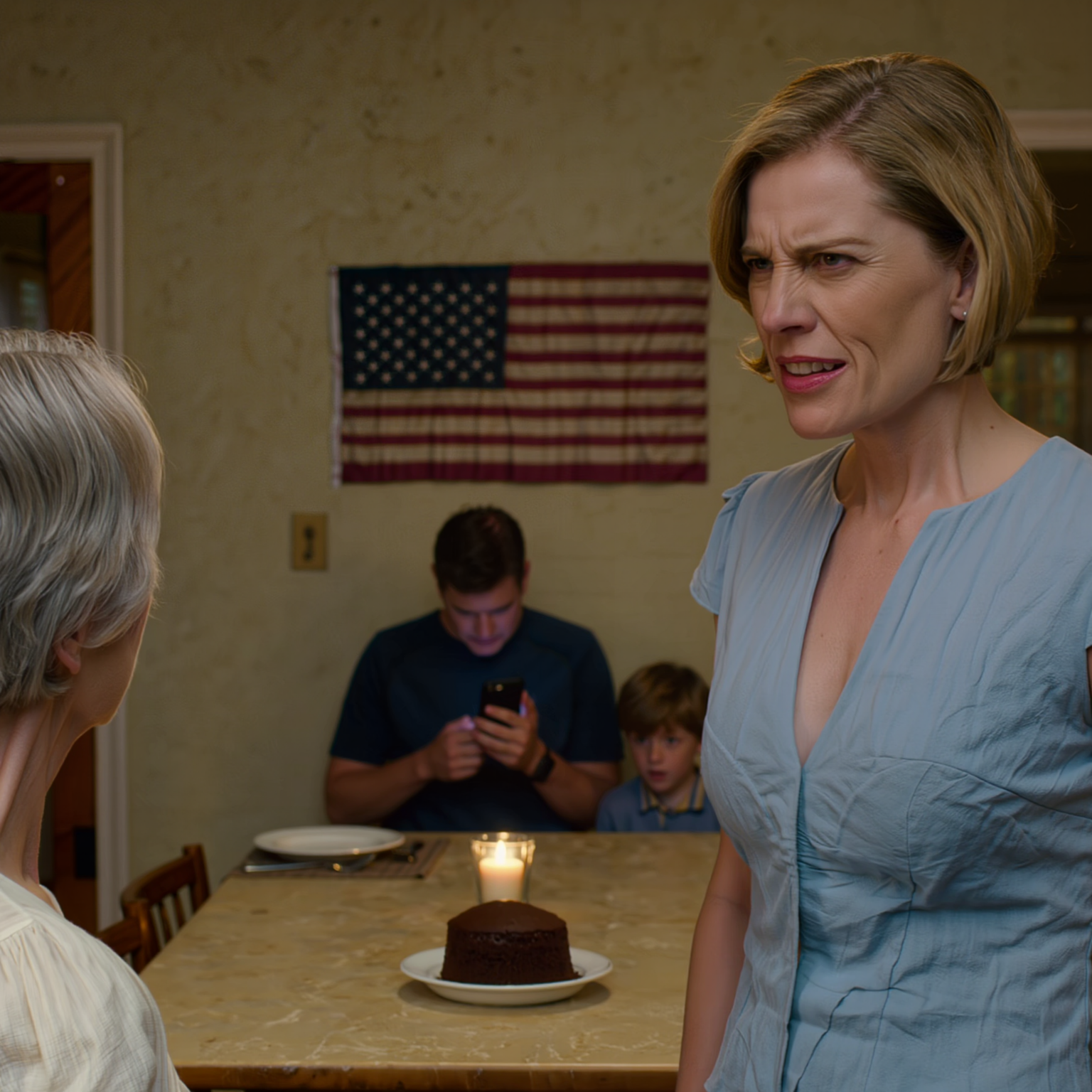 På min 60-årsdag, precis när jag ställde ner min hemlagade chokladkaka på bordet i mitt lugna förortshem, kastade min svärdotter ut en rad som, “Varför har du inte lagat mat än, försöker du låta alla sitta här hungrig?”, medan min son höll huvudet böjt över sin telefon, och den där isiga middagen ledde till ett beslut nästa morgon som gjorde att hela familjen inte hade tid att reagera.