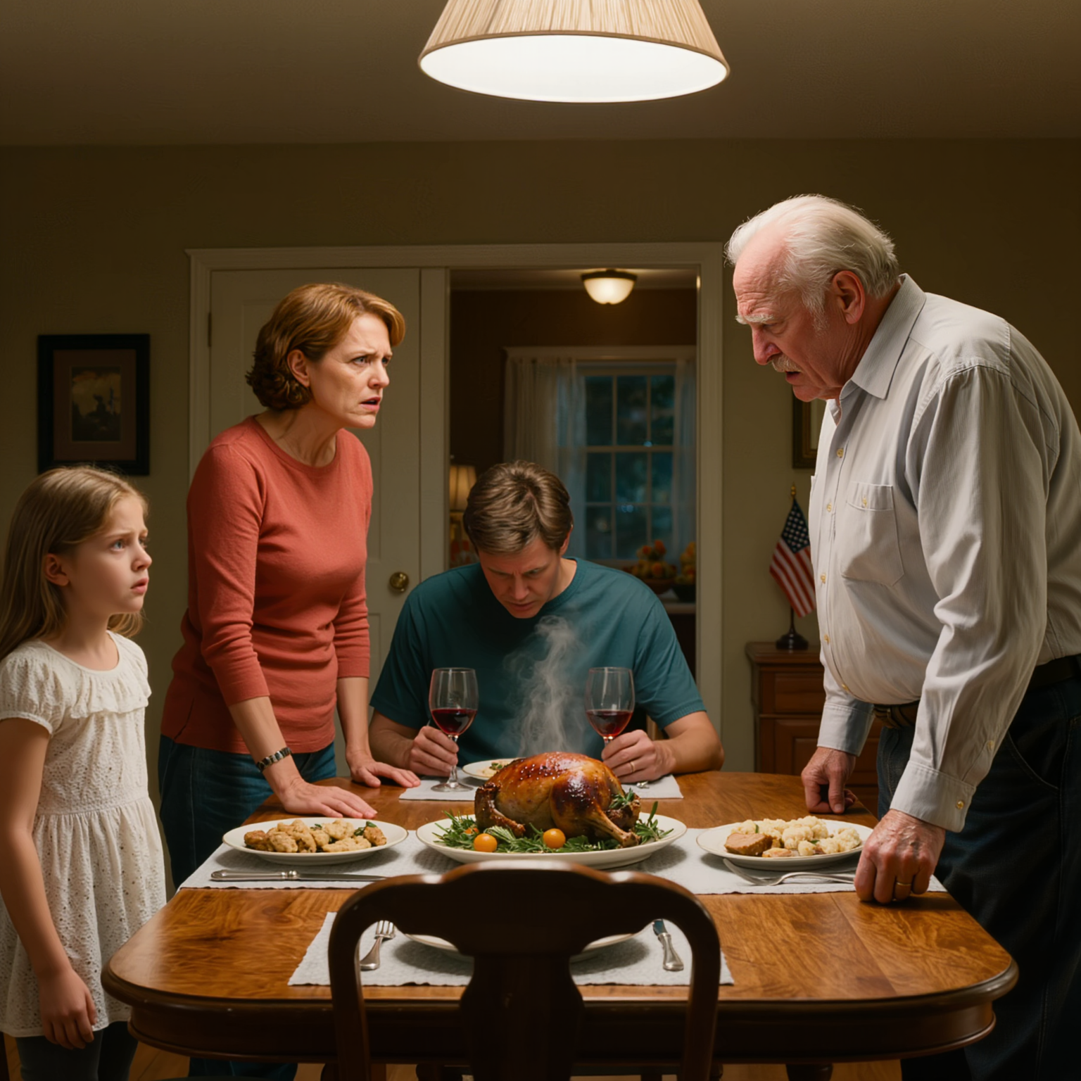 Min dotter tittade på mig som om jag var en börda och skrek sedan, “Håll käften, änkeman,” precis vid middagsbordet i själva huset jag byggde med mina egna händer för min fru och mitt barn. Nästa morgon packade jag tyst min resväska, lämnade ett brev på köksbordet, och när hon läste klart det blev hennes ansikte blekt och stilla, som om hon visste att något hemskt skulle komma som inte kunde ångras.