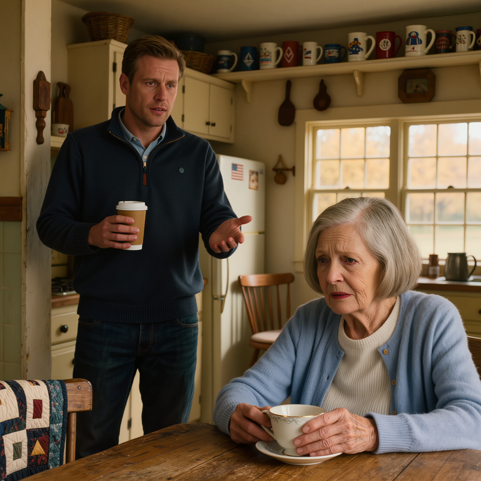 “Nu när din man är död kan vi sälja det här stället.” Min son sa att precis där i köket, höll han i sitt kaffe som om han pratade om en gammal möbel, pekade sedan på väggarna, taket, gården och sa att huset jag bott i i 51 år var för stort. Men när han sa att de gamla bilderna måste gå så att köpare kunde föreställa sig sitt liv här, visste jag att det var något han just hade räknat fel.