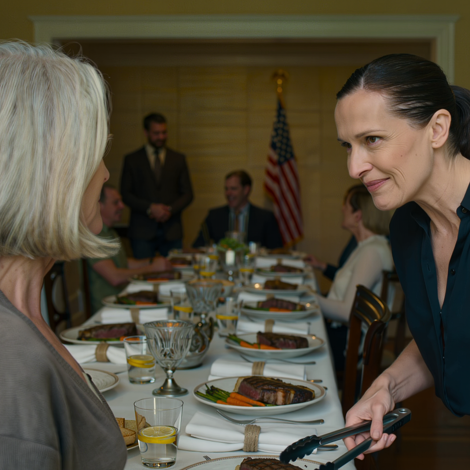 Min svärdotter log sött som honung, sa, “jag beställde bara till familjen,” satte sedan fräsande biffar framför alla utom mig; min son höll huvudet nere och skar sitt kött som han inte hade hört; Jag satt på en tom plats, ingen servett, inget vatten; hemma öppnade jag mitt arkivskåp, såg länets sigill och mitt namn i fetstil, sedan ringde det på dörren nästa morgon.