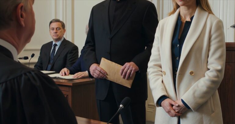 Min rika syster gick in på domstolen som om det redan var hennes. Hennes advokat lade fram motionen: “hela arvet. Effektiv Omedelbart.” Mina föräldrar nickade som om de hade repeterat det. Domaren tittade på mig: “invänder du?” Jag sa bara, “Jag vill vänta tills den sista personen kommer.” Dörren öppnades. En man i svart kostym klev in, höll upp ett kuvert och kallade mitt namn. Domaren blinkade, nådde för sina glasögon och viskade “SOM… KAN INTE VARA…”