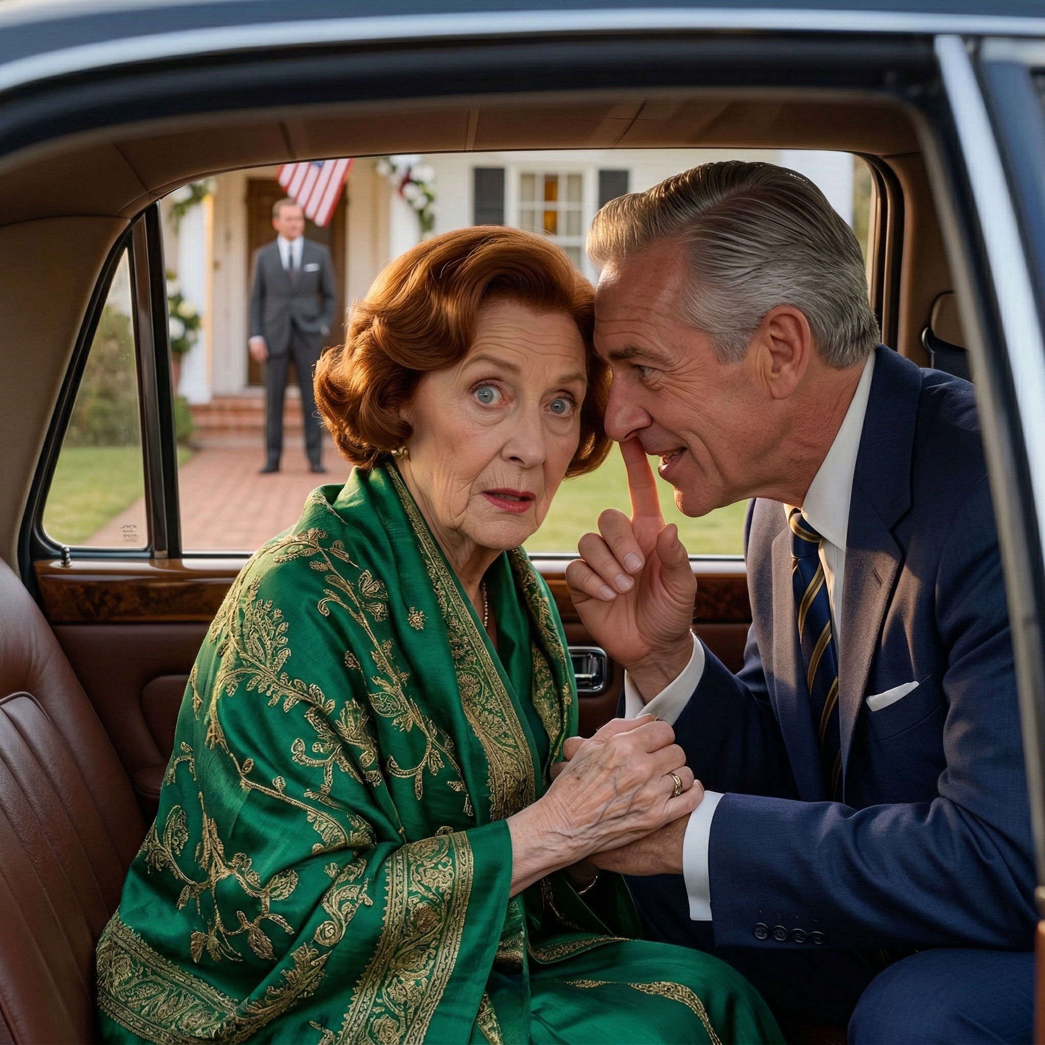 På min sons bröllopsmorgon skyndade vår familjeförare in mig i det bakre facket och drog en filt över mig. “Vad gör du?!” Jag skrek. “Frun, snälla håll tyst här inne. Säg inte ett ord. Du måste se detta— snälla lita på mig,” sa han. Minuter senare lämnade det jag såg genom sprickan mig helt frusen.