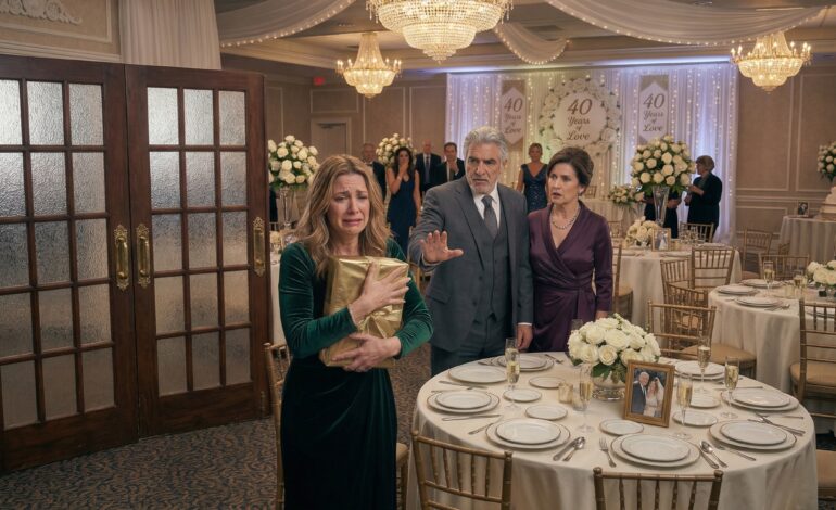 For my parents’ 40th anniversary, I flew 3,000 miles with a gift wrapped in gold paper. Before I sat down, mom said: ‘We didn’t invite you. Your sister planned this.’ Dad pushed my gift off the table: ‘We don’t want any cheap thing from you.’ I picked it up and left. When they found out what was inside, they drove 14 hours straight to my front door.