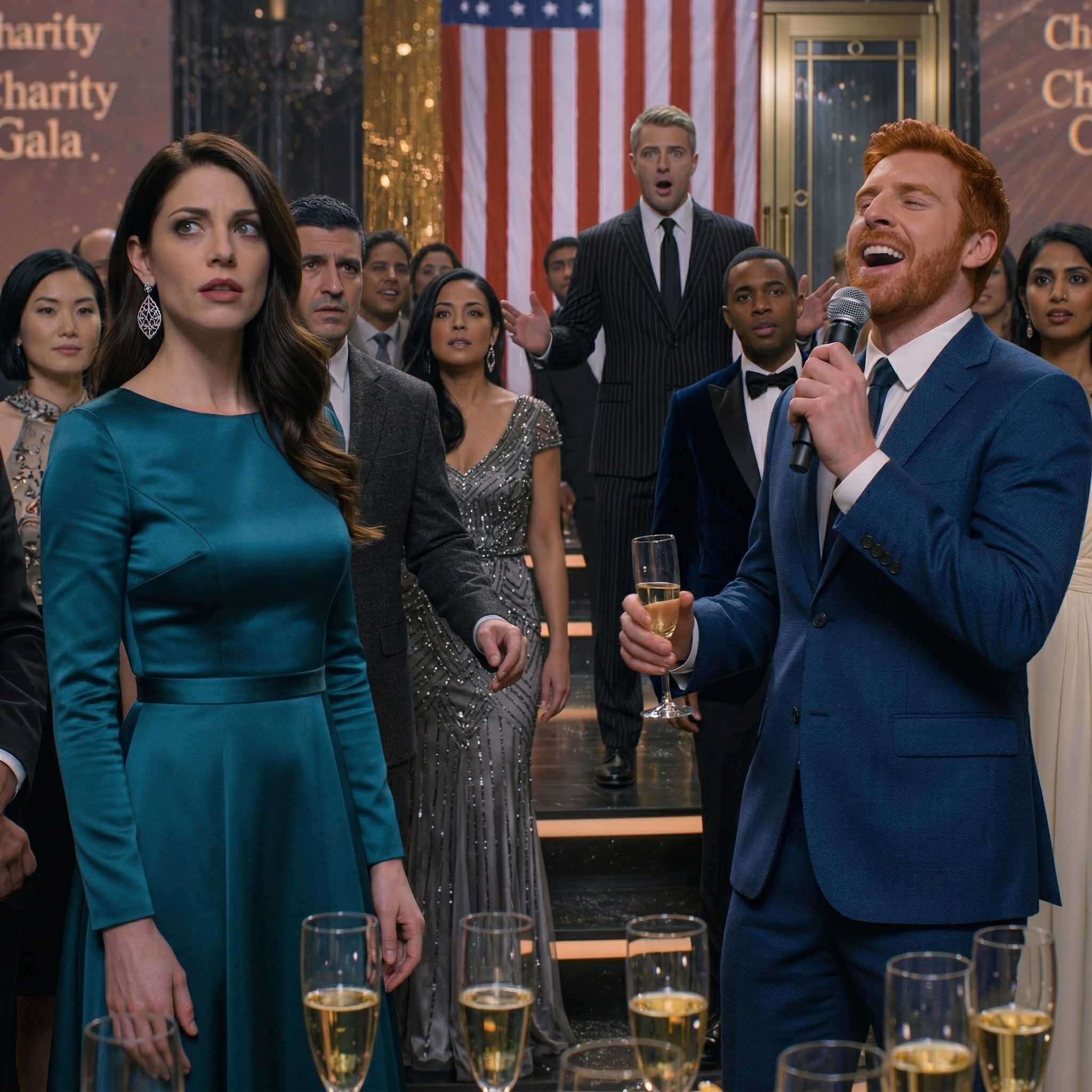 På firmans semesterfest förödmjukade min man mig inför alla med ett skämt som han tyckte var roligt. “Vem vill ha att göra med min fru för en natt?” sa han och skrattade. “Startbud, fem dollar.” Han förväntade sig att rummet skulle följa med. Men när jag gick in i balsalen skiftade allt…