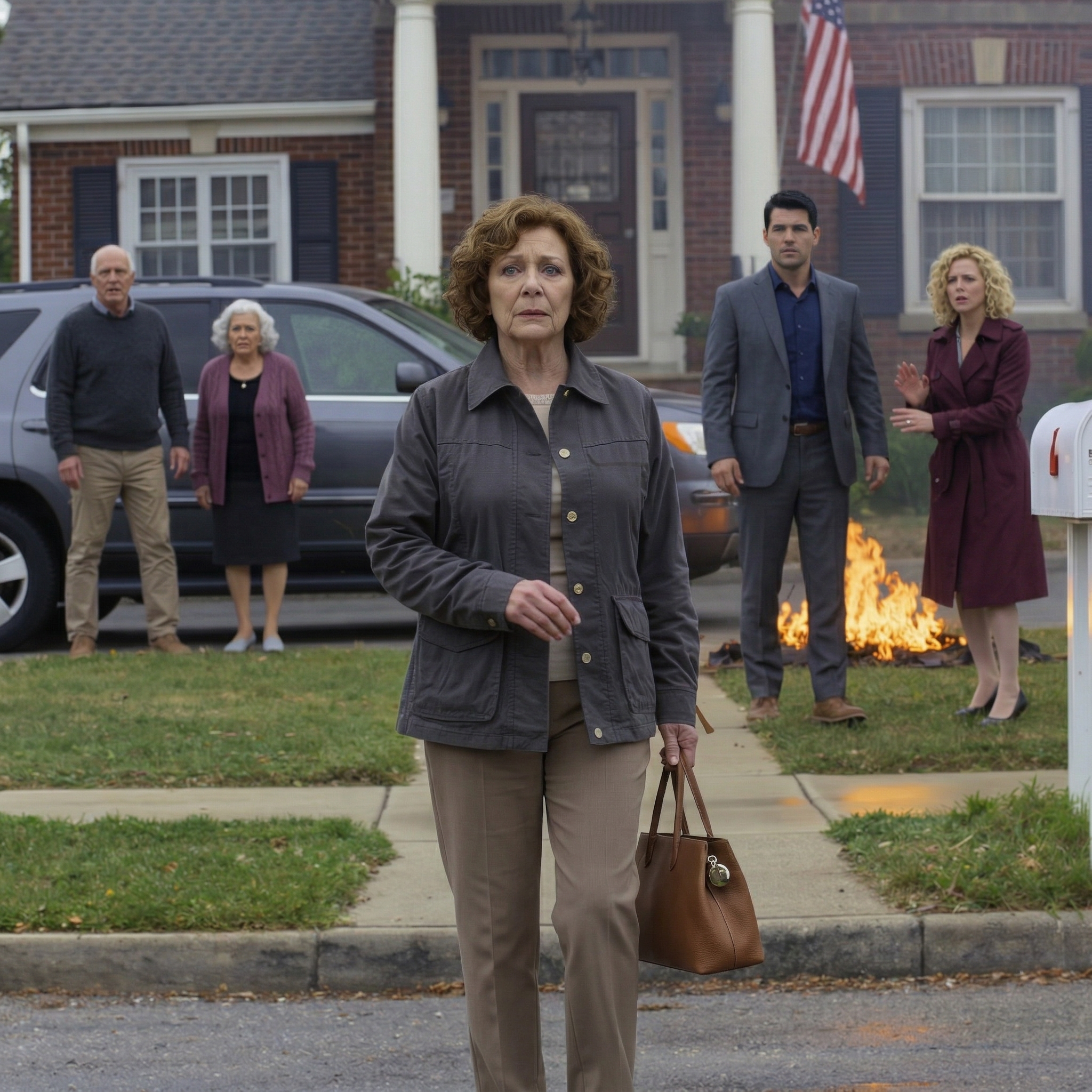 Jag vaknade efter sex månaders koma. Min son sa, “mamma, jag gav ditt hus till mina svärföräldrar. Vi trodde att du inte skulle klara det.” Hans fru tillade, “Du måste hitta någon annanstans att bo.” Jag gick tyst. Tre timmar senare, när de kom tillbaka, hade låsen ändrats, och alla deras tillhörigheter brann på gräsmattan…