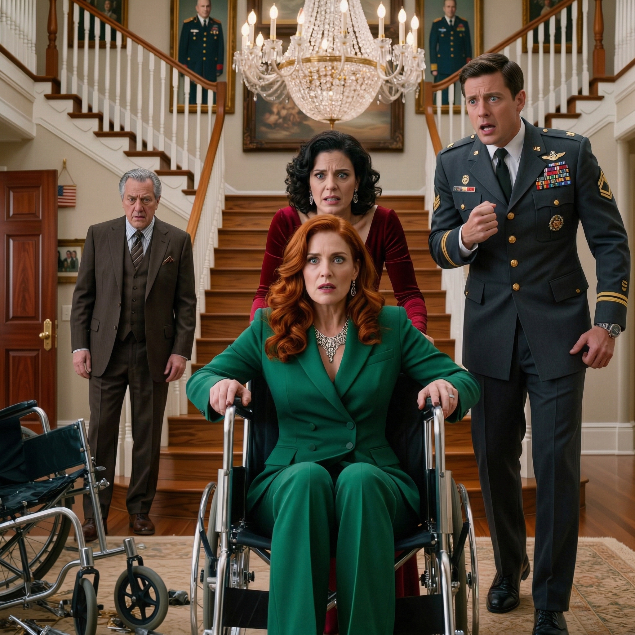 Min syster knuffade ner min rullstol för trappan efter att jag tyst anmält min svåger till NCIS när jag såg hans 80 000 dollar Rolex. Tio minuter senare drog en militär SUV upp utanför, och två marinens officerare gick in genom dörren… och det första som förändrades i min fars hus var inte bullret. Det var Jillians ansikte.