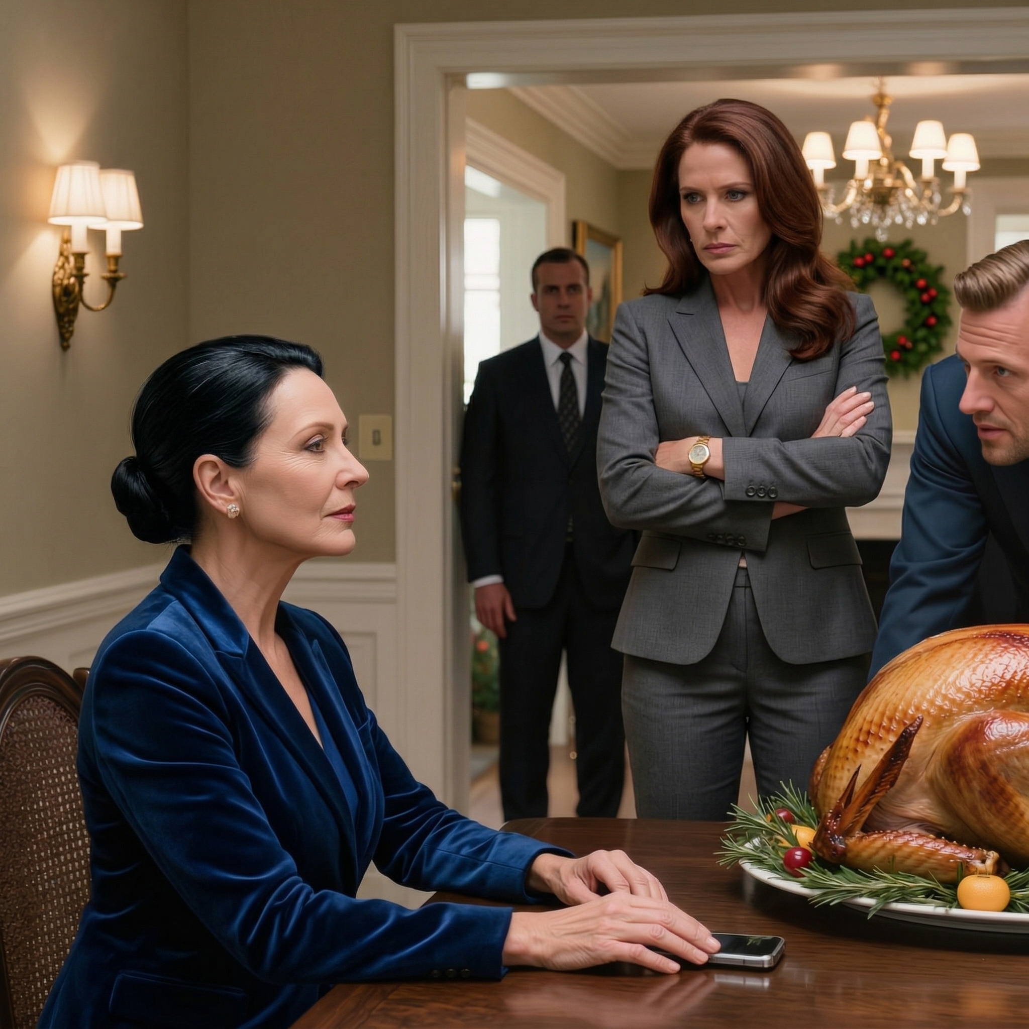 Vid middagen spottade min sons svärmor i min tallrik och sa, “Gumman, det här är vad du förtjänar.” Min son klappade i händerna och viskade, “mamma, snälla gör inte saken värre.” Jag log, lugn men iskall, tog sedan fram min telefon och sms:ade: “Utför planen.” Det som hände den natten är något min son kommer att minnas resten av sitt liv.