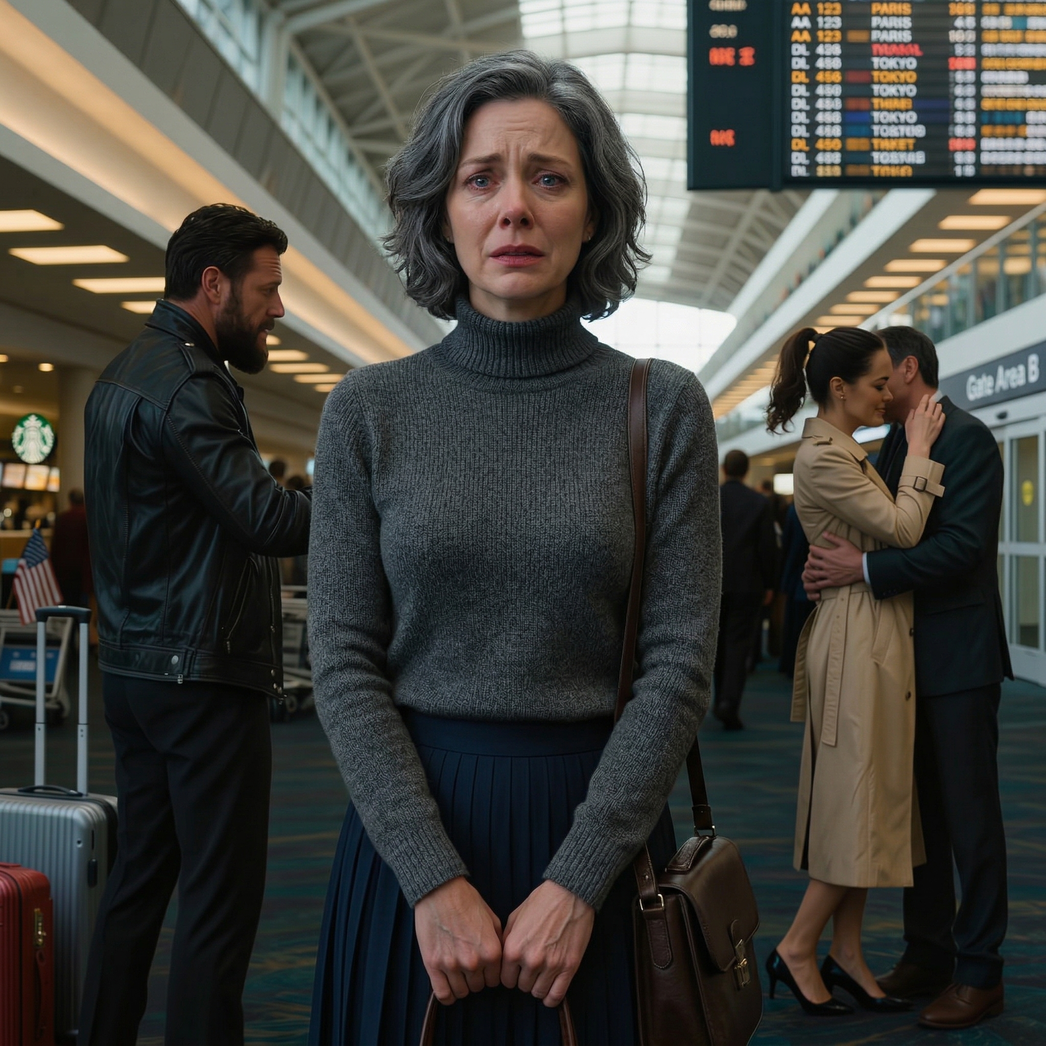 Fast besluten att behaga min man lämnade jag jobbet tidigt för att hämta honom på flygplatsen. Men han kramade en annan kvinna och sa: “Medan min fru är på jobbet kommer vi att ha tid för oss själva!” Jag visste direkt vad jag måste göra. Jag hade ägnat hela fredagen åt att försöka vara den typen av fru som fortfarande trodde att små överraskningar kunde rädda ett äktenskap. Jag rensade min inkorg före lunch, svepte mitt lobbymärke en sista gång, sa till min regissör att jag behövde gå tidigt och åkte ner i hissen med den där lilla, glada känslan jag inte hade känt på flera månader.