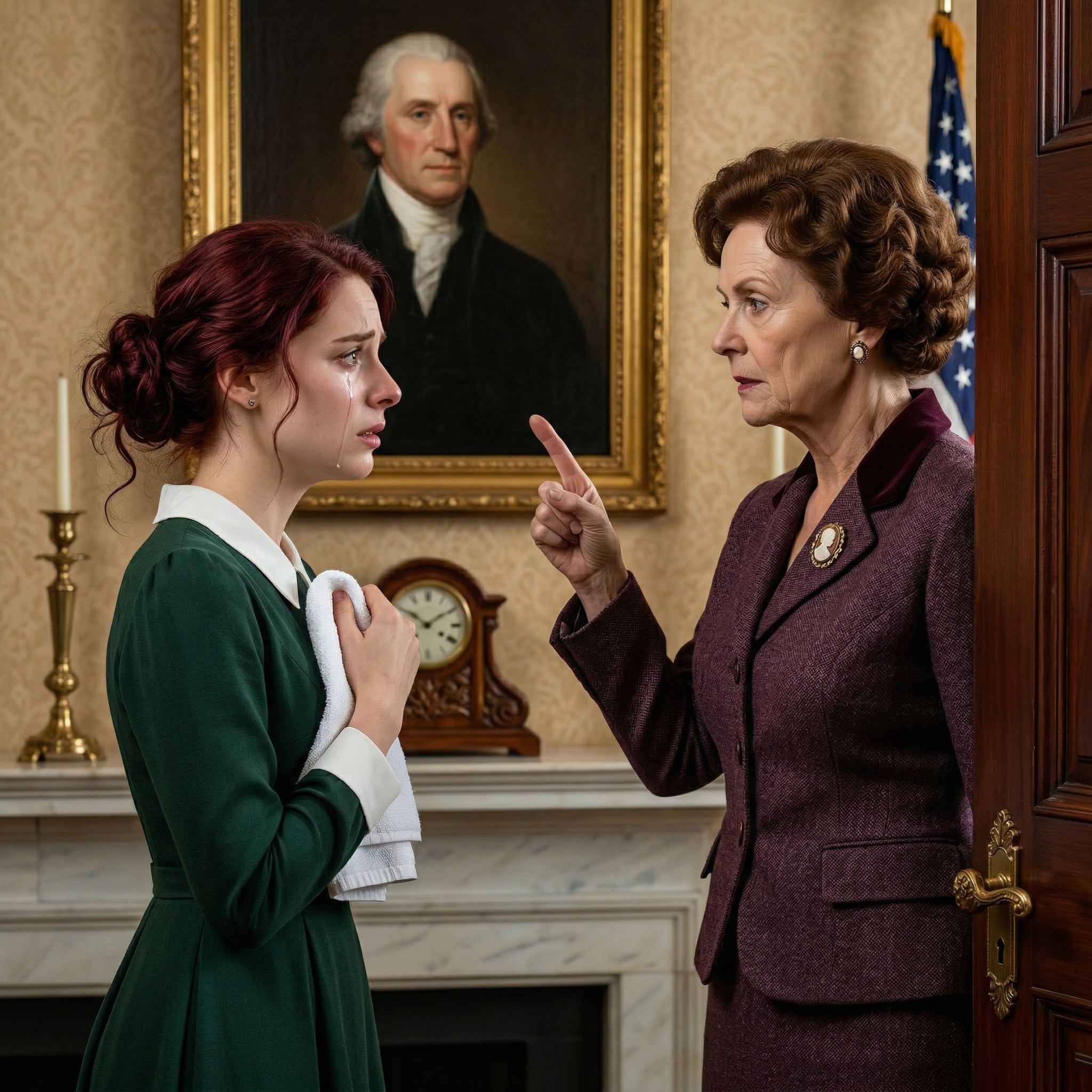 I samma ögonblick som min nya hembiträde lade märke till mannen på porträttet förändrades hennes ansikte — och sedan frågade hon, “Frun, varför är min dotters pappa här?” Jag var halvvägs genom att förklara Kensingtons familjehistoria när den unga kvinnan i den vanliga hushållsklänningen slutade andas.