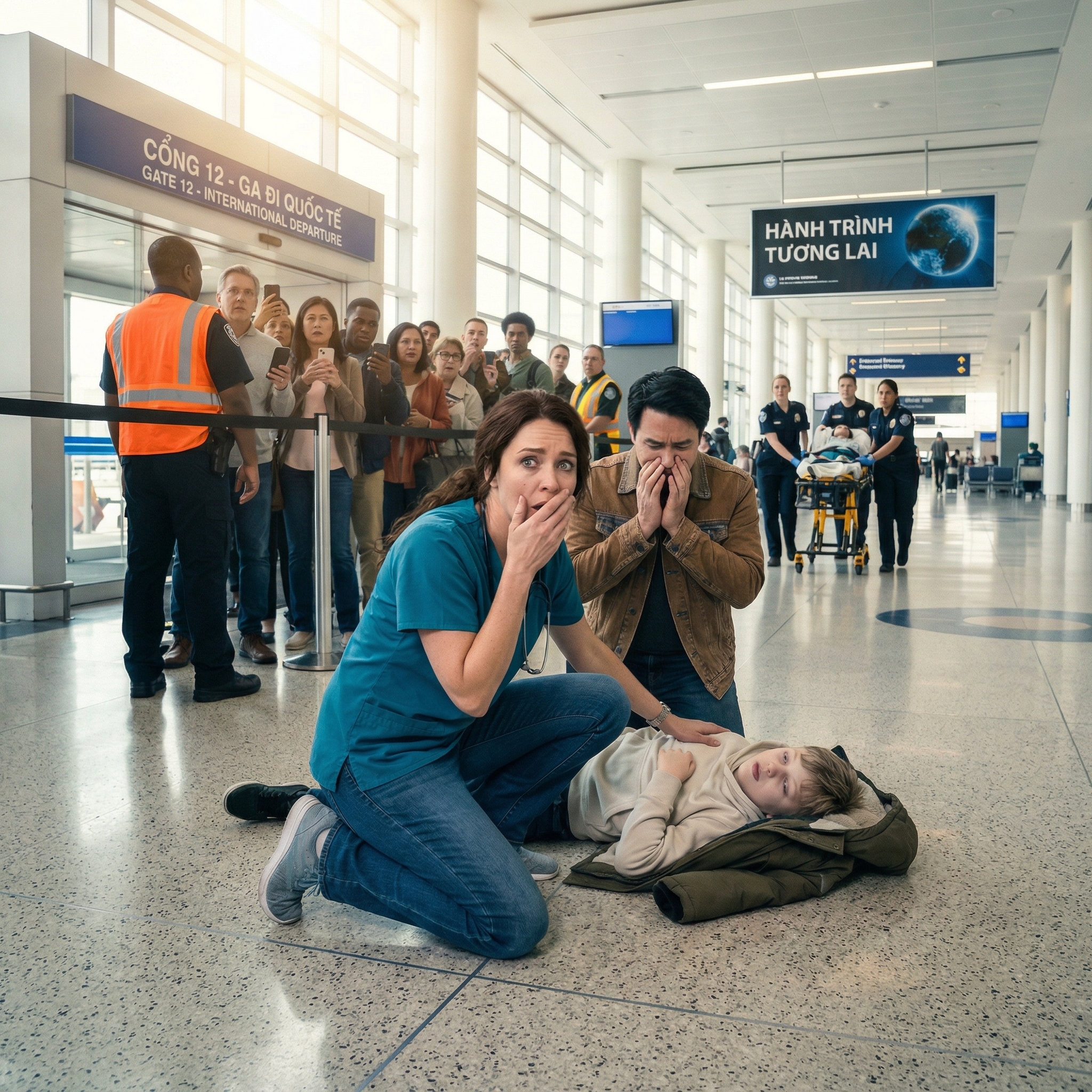 Jag rusade genom flygplatsen när ett skrik frös mig på plats. En man låg på golvet och vaggade en medvetslös pojke i famnen. Jag knuffade genom folkmassan och skrek, ‘Jag är läkare!’ I samma sekund som jag såg faderns ansikte rann mitt blod kallt—. Jag kände honom. Och när pojken öppnade ögonen viskade han ett namn som jag inte hört på femton år: mitt…