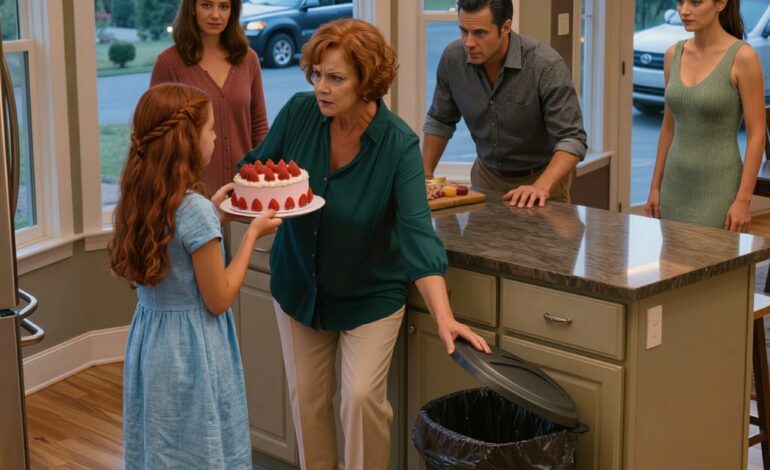 Min 14-åriga dotter tillbringade tre dagar med att göra en födelsedagstårta till mostern hon avgudade, och min svärmor kastade den i papperskorgen framför hela familjen som om mitt barns vänlighet inte betydde något—, men när min man äntligen reste sig upp och pratade med sin syster och sina föräldrar blev rummet tyst, för efter år av att skydda fel människor var han klar med att låta dem skada vår dotter och fortfarande förvänta sig att han skulle bära dem.