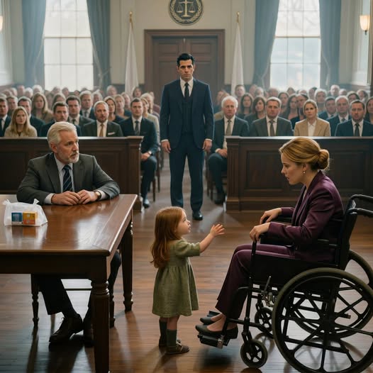 The courtroom laughed when a five-year-old girl in a hand-me-down dress looked up at the judge in a wheelchair and said, “If you let my daddy go home, I’ll make your legs work again” — but when the judge touched the child’s hand and went completely still, the laughter died, the prosecutor stopped talking, and everyone realized this case was no longer about two stolen boxes of medicine.