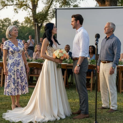 “We already told everyone you uninvited us,” my mother said six weeks before my wedding — then she canceled my deposits, told our family I was unstable, and walked into my reception smiling like the victim. But when my husband took the microphone, asked for the projector, and said, “I’m not your son, Harold, and I’m not done,” the whole farm went silent.