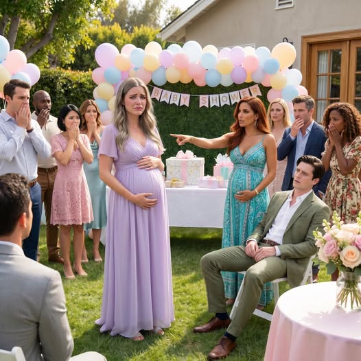 Jag var gravid i åttonde månaden, stod mitt i min efterlängtade babyshower, när en främling gick in, lade en hand på hennes svullna mage och tittade rakt på min man. “Ryan, älskling… kommer du verkligen att neka mig inför alla?” hon sa. Sedan släppte hon foton, sms, ett vigselbevis och ett DNA-test på bordet. Alla vände sig mot honom. Men när jag tittade in i min mans ögon visste jag att en av oss var på väg att avslöja en förödande sanning.