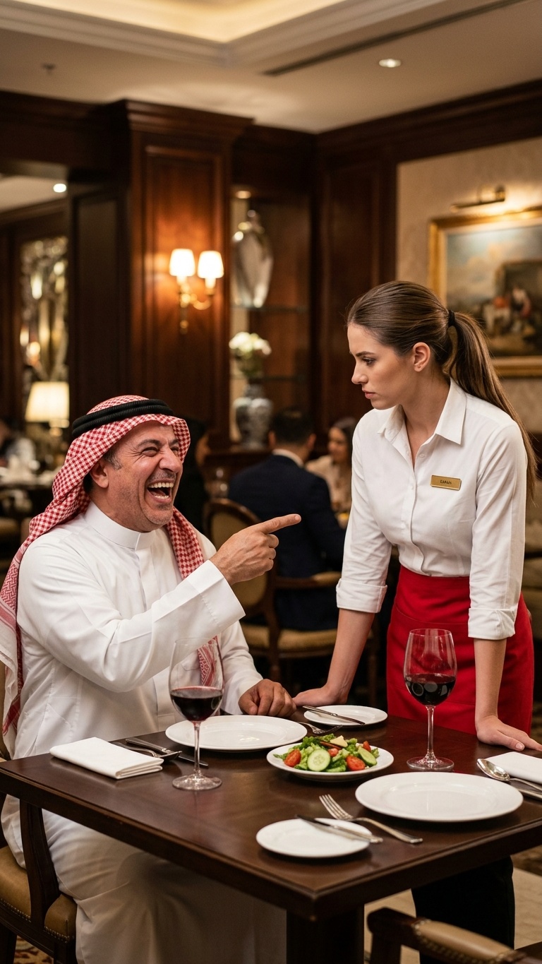Tycoon förödmjukade 1 servitris på arabiska, men blev förlamad när hon hörde hennes svar