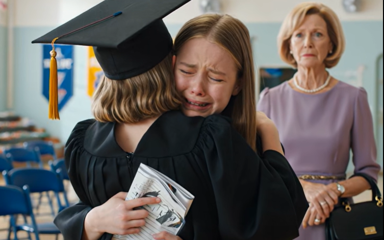 Tijdens de diploma-uitreiking van mijn dochter op de middelbare school kwam de moeder die ooit schreef: “Dat kind zal je leven verpesten”, de eerste rij binnenlopen, met lavendelkleurige parels om haar nek en zichzelf “oma” noemend. Ik streek de witte kraag van mijn dochter glad, nam plaats op de derde rij en keek toe hoe ze een crèmekleurige envelop naar het podium droeg alsof die veertien jaar op dat moment had gewacht.