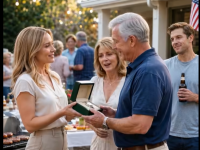 Op de barbecue ter ere van het pensioen van mijn vader overhandigde ik hem een ​​Rolex van 10.000 dollar, voor de ogen van de hele familie. Drie seconden lang klapte iedereen. Toen keek hij naar het horloge, keek hij naar mij en zei: ‘Je bent nog steeds mijn teleurstelling.’ Ik glimlachte, deed de doos dicht en nam het horloge terug. Mijn moeder schreeuwde: ‘Waag het niet!’ De volgende ochtend beseften ze dat het horloge niet het enige was dat ik van mijn naam had laten verwijderen.