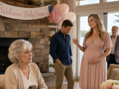 Op de babyshower van mijn schoondochter stond ze in de woonkamer van het vakantiehuis aan het meer van mijn overleden echtgenoot, glimlachte naar veertig gasten en zei: ‘Als de baby er is, verhuist mama naar een makkelijkere plek, en dan wordt dit eindelijk ons ​​familiehuis.’ Iedereen applaudisseerde. Mijn zoon keek naar de grond. Ik zat bij de open haard met mijn tas op mijn schoot en dacht na over de papieren die ik na mijn val van vorige week halsoverkop moest ondertekenen – toen trilde mijn telefoon met een bericht van de gemeente: ‘Mevrouw Whitaker, heeft u vanmorgen de papieren goedgekeurd om het vakantiehuis aan het meer op naam van iemand anders te zetten?’