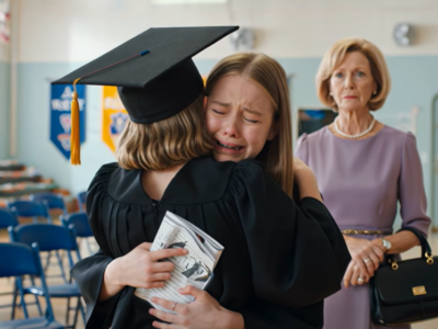 Tijdens de diploma-uitreiking van mijn dochter op de middelbare school kwam de moeder die ooit schreef: “Dat kind zal je leven verpesten”, de eerste rij binnenlopen, met lavendelkleurige parels om haar nek en zichzelf “oma” noemend. Ik streek de witte kraag van mijn dochter glad, nam plaats op de derde rij en keek toe hoe ze een crèmekleurige envelop naar het podium droeg alsof die veertien jaar op dat moment had gewacht.