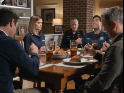 Mijn man zweeg tijdens een Thanksgiving-diner in Chesapeake terwijl zijn neef me een postergirl noemde… Toen vroeg een gepensioneerde marineman naar mijn roepnaam en begreep iedereen eindelijk waarom mijn naam al jaren in stilte werd gerespecteerd.