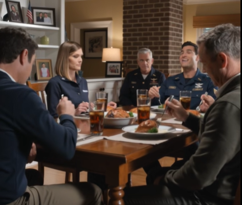Mijn man zweeg tijdens een Thanksgiving-diner in Chesapeake terwijl zijn neef me een postergirl noemde… Toen vroeg een gepensioneerde marineman naar mijn roepnaam en begreep iedereen eindelijk waarom mijn naam al jaren in stilte werd gerespecteerd.