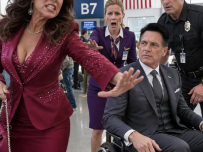 Karen duwde een miljardair in een rolstoel weg op JFK Airport, waarna zijn stille assistente met één telefoontje haar perfecte reis verpestte.